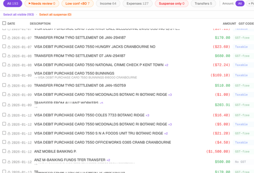 Bank Categoriser sorting transactions